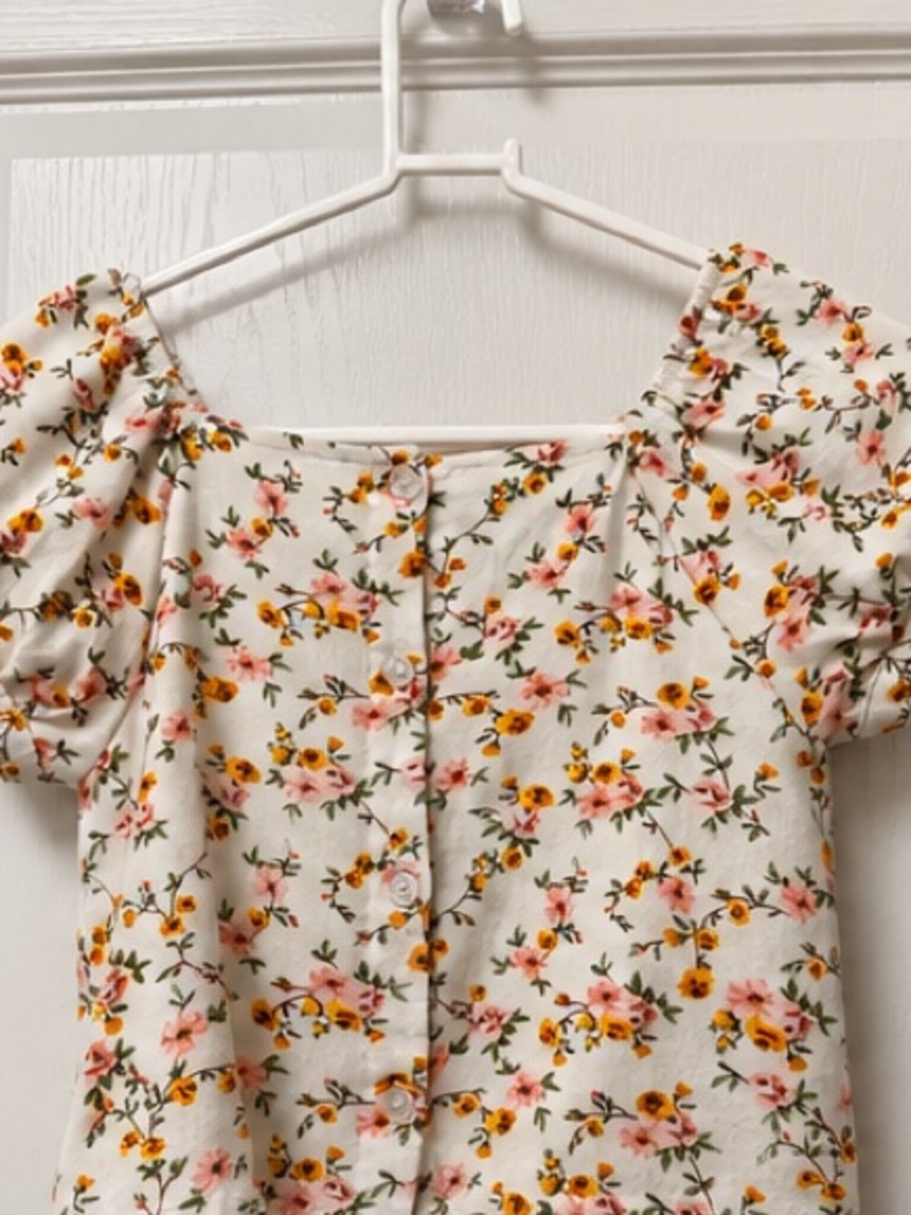 Floral Button-Front Women’s Top - Cream with Pink & Yellow Flowers